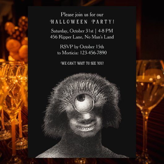 Funny Vintage Cyclops Halloween Party Invitation 招待状