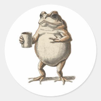 Funny Vintage Frog Drinking Coffee - Aesthetic Cot ラウンドシール