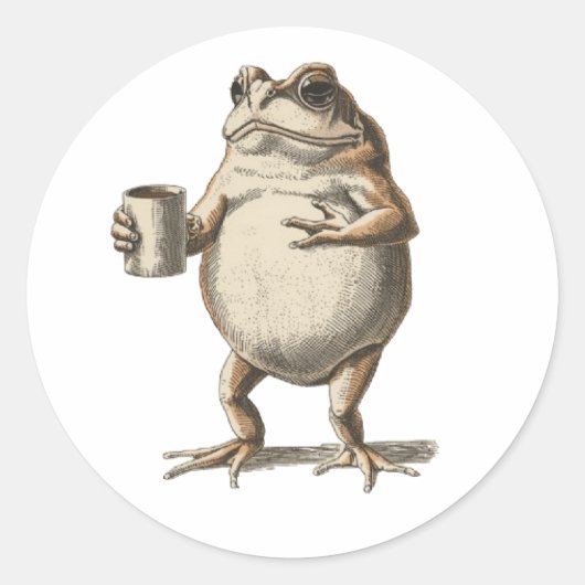 Funny Vintage Frog Drinking Coffee - Aesthetic Cot ラウンドシール (正面)