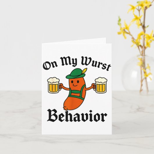 Funny Vintage German Octoberfest Wurst  カード (黄色い花)