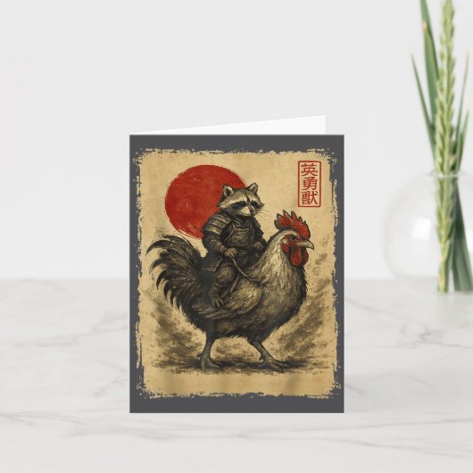 Funny Vintage Samurai Raccoon Japanese Graphic Uki カード (正面)