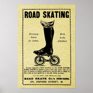Funny Vintage Victorian Roller Skating Ad Poster ポスター