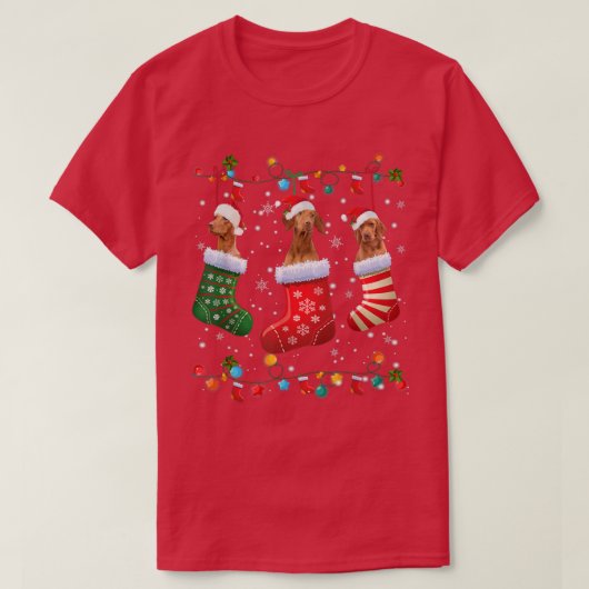 Funny Vizsla Christmas Socks Lights Funny Dog Love Tシャツ (デザイン正面)