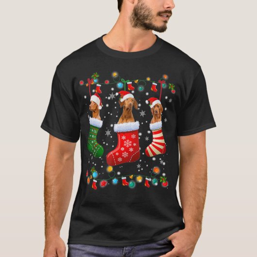 Funny Vizsla Christmas Socks Lights Funny Dog Love Tシャツ (正面)