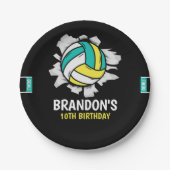 Funny Volleyball Boy Birthday ペーパープレート (正面)