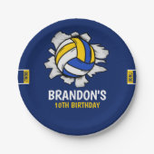 Funny Volleyball Boy Birthday ペーパープレート (正面)