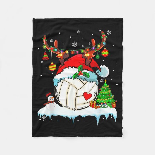 Funny Volleyball Christmas Reindeer Santa Hat Ligh フリースブランケット (正面)