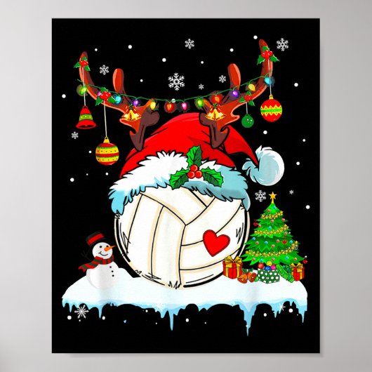 Funny Volleyball Christmas Reindeer Santa Hat Ligh ポスター (正面)