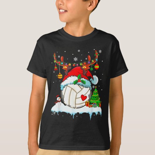 Funny Volleyball Christmas Reindeer Santa Hat Ligh Tシャツ (正面)
