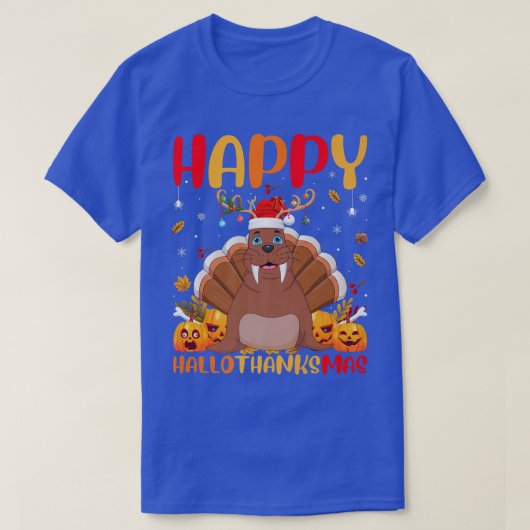 Funny Walrus Animal Lover Happy Walrus HelloThanks Tシャツ (デザイン正面)