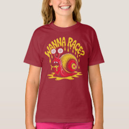 Funny "Wanna Race?" Cute Snail Humor Kids T-Shirt Tシャツ