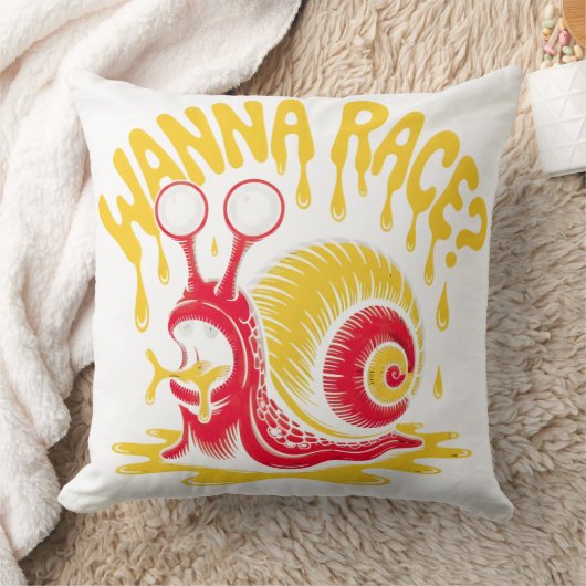 Funny Wanna Race? Snail Ironic Humor Throw Pillow クッション (ブランケット)