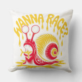Funny Wanna Race? Snail Ironic Humor Throw Pillow クッション (正面)