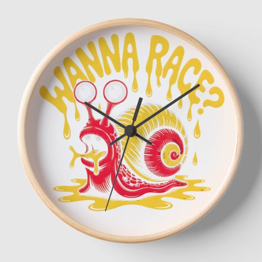Funny "Wanna Race?" Snail Ironic Humor Wall Clock 壁時計 (正面)