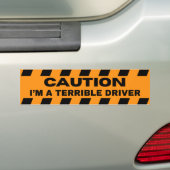 Funny Warning Caution Bad Driver Driving Humor  バンパーステッカー (車上)
