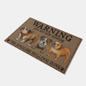 Funny Warning English Bulldog Zone Doormat ドアマット (アングル)
