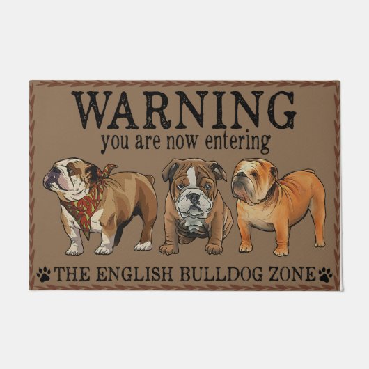 Funny Warning English Bulldog Zone Doormat ドアマット (正面)