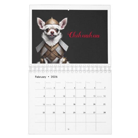 Funny Warrior Dog Lovers 2026 Wall Calendar カレンダー (2月 2026)