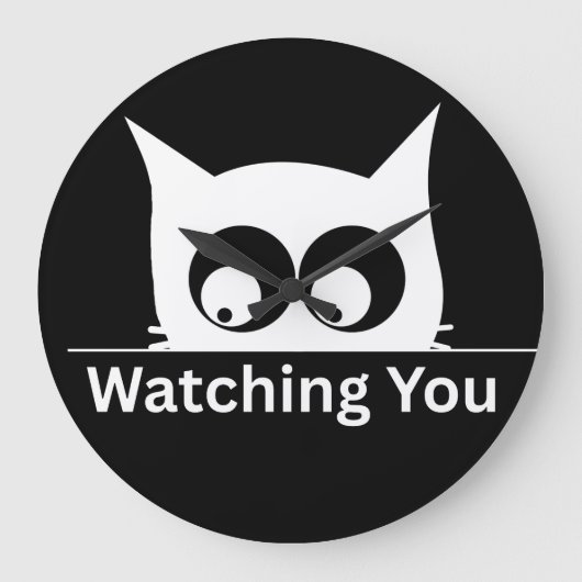 Funny Watching You Cat Cute Minimal ラージ壁時計 (正面)