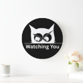 Funny Watching You Cat Cute Minimal ラージ壁時計 (ホーム)