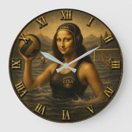 Funny Water Polo Mona Lisa Water Polo Player gift ラージ壁時計