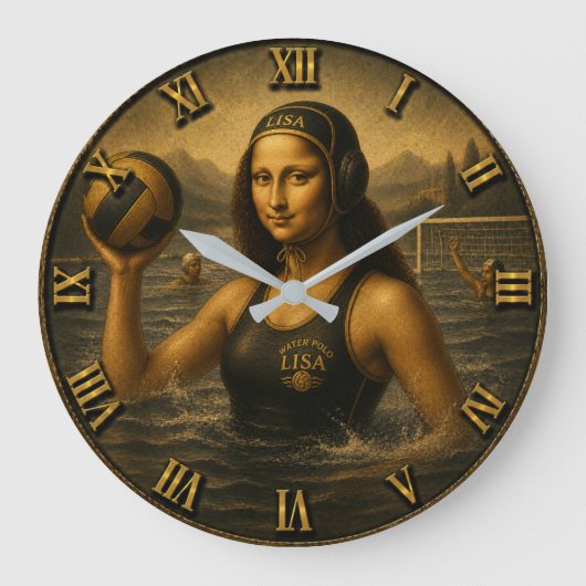 Funny Water Polo Mona Lisa Water Polo Player gift ラージ壁時計 (正面)