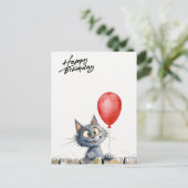 funny watercolor birthday card with cat  ポストカード (スタンド正面)
