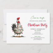Funny Watercolor Chicken Festive Christmas Invite 招待状 (正面)