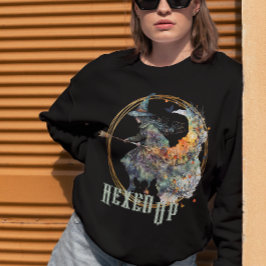 Funny Watercolor Creepy Witches Broom Halloween スウェットシャツ