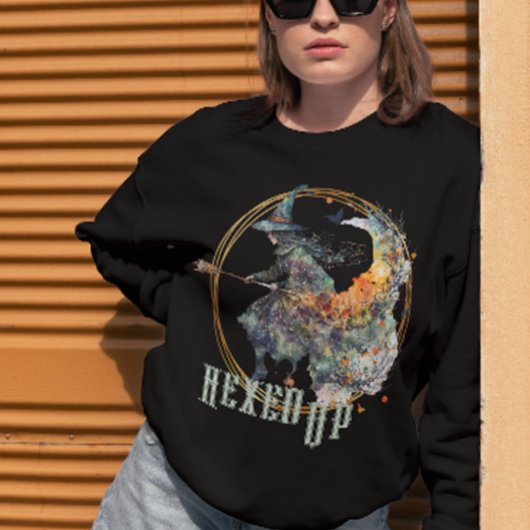 Funny Watercolor Creepy Witches Broom Halloween スウェットシャツ