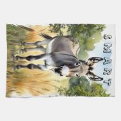Funny Watercolor Donkey Burro Kitchen Towel キッチンタオル (横)