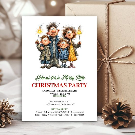 Funny Watercolor Family Festive Christmas Invite 招待状