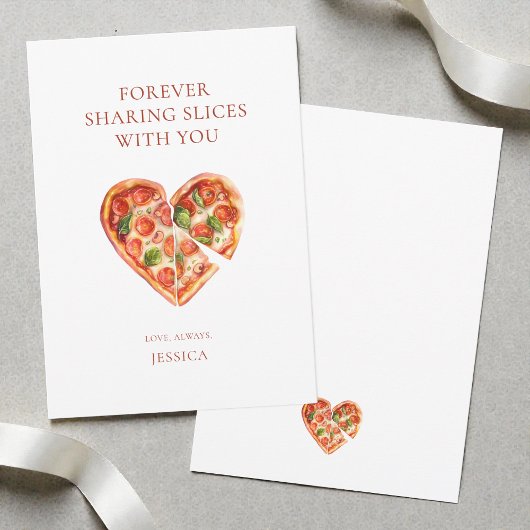 Funny Watercolor Heart Pizza Love Valentine's Day シーズンカード