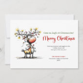 Funny watercolor reindeer Christmas greeting card シーズンカード (正面)