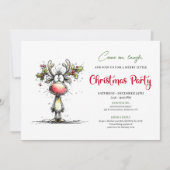 Funny watercolor reindeer Christmas party invite 招待状 (正面)