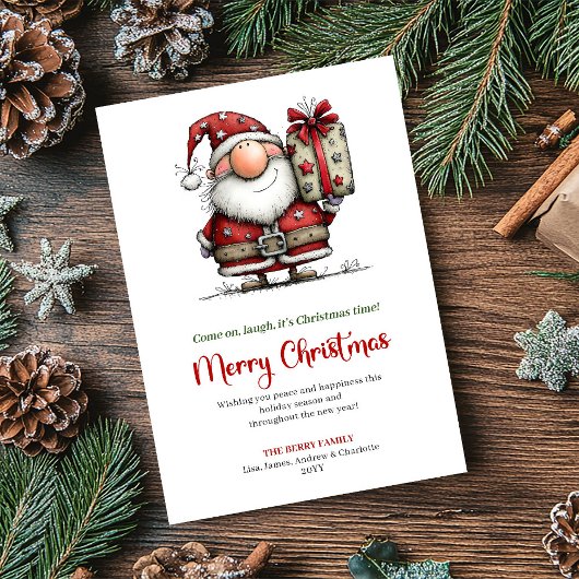 Funny watercolor Santa Christmas greeting card シーズンカード
