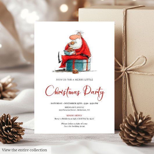 Funny Watercolor Santa Claus Christmas Party  招待状