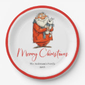 Funny Watercolor Santa Personalized Party Plates ペーパープレート (正面)