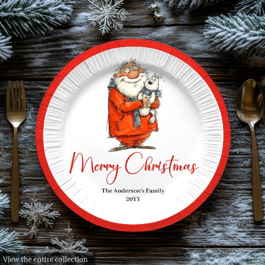Funny Watercolor Santa Personalized Party Plates ペーパープレート