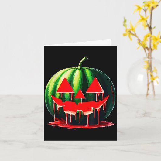 Funny Watermelon Jack O Lantern Soky Dripng Fruit  カード (黄色い花)