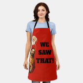 Funny “We Saw That” Santa and Jesus Design エプロン (着用した状態)
