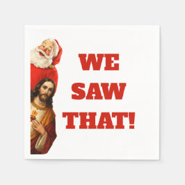 Funny “We Saw That” Santa and Jesus Design スタンダードカクテルナプキン