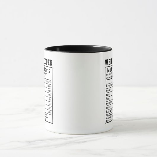 Funny Web Developer Nutrition Facts Coding Life マグカップ (中央)