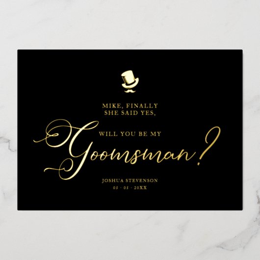 Funny Wedding Groomsman Minimalist Proposal Card 箔招待状 (正面)