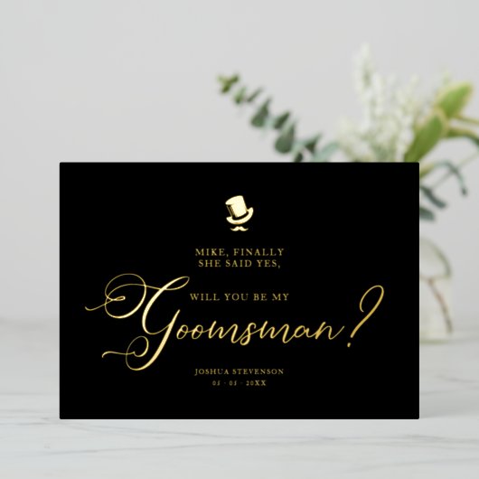 Funny Wedding Groomsman Minimalist Proposal Card 箔招待状 (立ち正面)