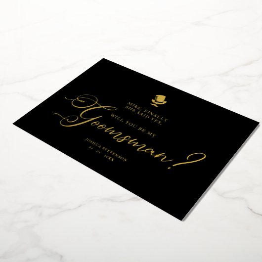 Funny Wedding Groomsman Minimalist Proposal Card 箔招待状 (回転した状態)