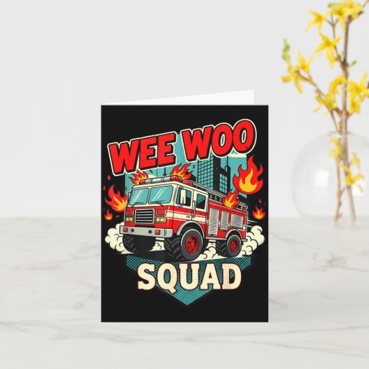 Funny Wee Woo Squad Fire Department Firefighter Fi カード (黄色い花)