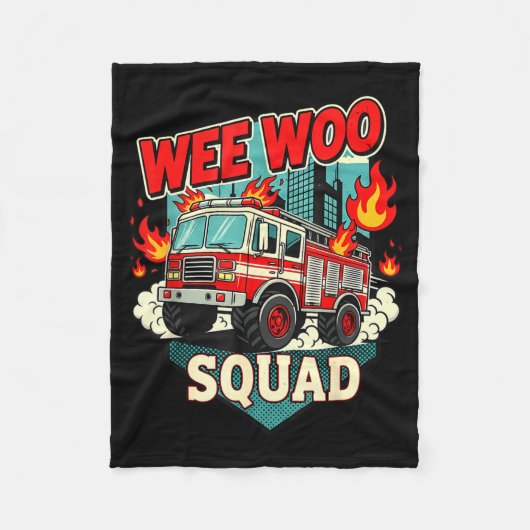 Funny Wee Woo Squad Fire Department Firefighter Fi フリースブランケット (正面)