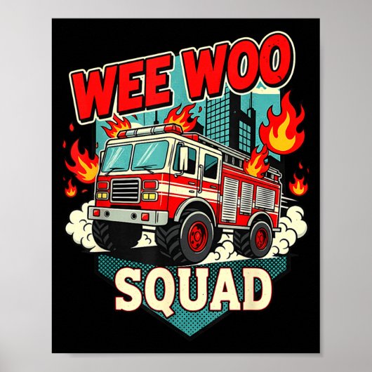 Funny Wee Woo Squad Fire Department Firefighter Fi ポスター (正面)