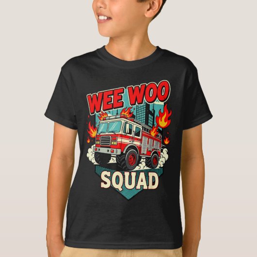 Funny Wee Woo Squad Fire Department Firefighter Fi Tシャツ (正面)